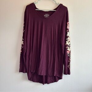 Torrid Super Soft Burgundy Floral Sleeve Tunic Hoodie Size 2